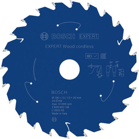 Bosch EXPERT Wood cordless Circular Saw Blade 136 x 1.5/1 x 20 mm T24 2608902138 (1/4)
