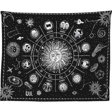 Astrologischer Wandteppich, schwarzer Teppich mit Darstellungen der Sternbilder der Tarotkarten, 130 x 150 cm (d-583-a) – 150 cm x 200 cm (1/5)