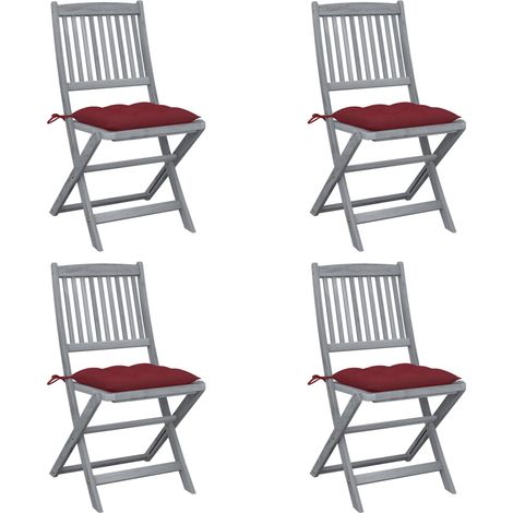 Lot de 4 Chaises de jardin pliables - Chaise d'extérieur pour terrasse/jardin avec coussins Bois d'acacia BV613119 - BonneVie (1/5)