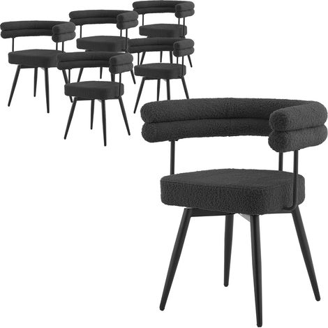 ML-Design Set di 6 Sedie da Sala da Pranzo Girevoli a 360° in Tessuto Teddy Grigio Scuro, Poltrone da Soggiorno con Braccioli e Schienale Imbottito, Sedili Moderni Ergonomici con Gambe in Metallo