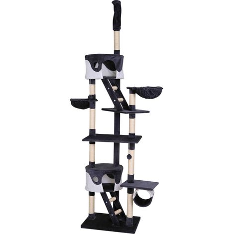 Kratzbaum Kletterbaum Katzenkratzbaum höhenverstellbar 230-250 cm grau / weiß (1/5)