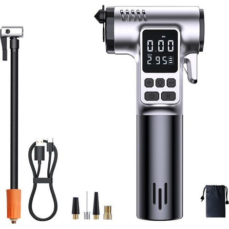 Kabelloser Reifenfüller für Autos, 4000 mAh, 150 PSI, mit LED-Licht, Sicherheitshammer, 5 Modi, wiederaufladbarer Luftkompressor für Motorräder, Fahrräder und Autos.