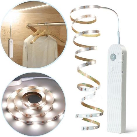 Bandeau LED rechargeable à détecteur de mouvement et à intensité variable avec capteur PIR pour armoire, placard, couloir, escalier - 1 m - Blanc froid (1/5)