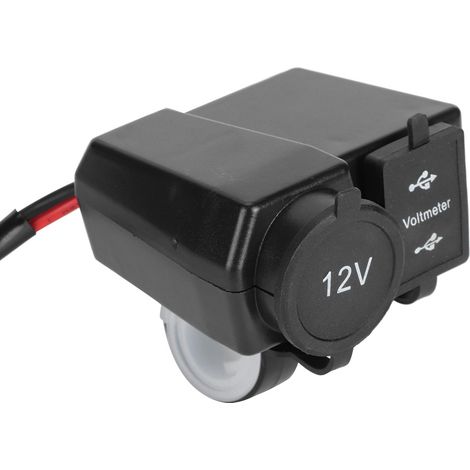Chargeur moto 12-24 V avec allume-cigare, contrôle de tension et double port USB pour charge rapide (téléphone, GPS, appareil photo, bleu). (1/5)