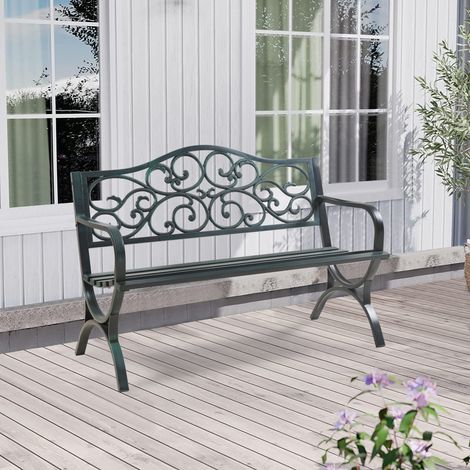 Gartenbank Utav Stahl 127x53x79 cm Dunkelgrau mit grüner Patina [casa.pro] (1/5)