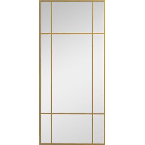 Miroir mural verrière rectangulaire style fenêtre, horizontal ou vertical avec 4 crochets, en métal doré - 110x50 cm (1/5)