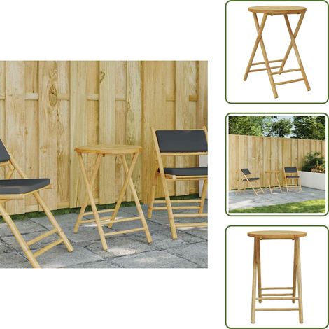 The Living Store Table de jardin pliable Ø55x75 cm bambou - Table De Jardin Pliable - Table En Bambou - Mobilier De Jardin - Table Extérieure - Table Ronde (1/5)