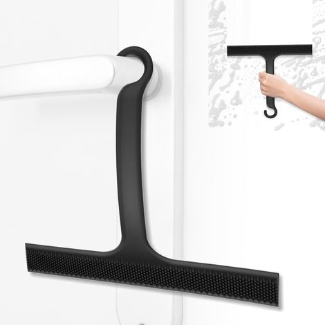 Douche Nettoyage sans Traces pour Porte en Verre, Raclette Silicone avec Support Noyau Acier Inoxy pour Salle de Bain pour Salle de Bain, Verre(Black)