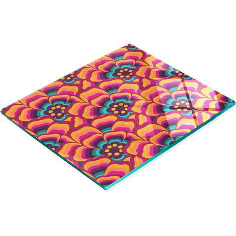 Tagliere da cucina in vetro decorativo multifunzionale con motivo floreale, 60x52 cm (1/5)