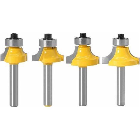 Satz mit 4 Rundfräsern für die Holzbearbeitung, Hartmetall-Rundfräser, Winkelschneidradien 3,18 mm, 4,76 mm, 6,35 mm, 7,92 mm, Fasenfräser, Viertelrundfräser, Werkzeug (1/5)