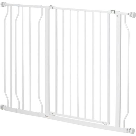 Barrière pour chien, fixation par pince, longueur réglable, acier/ABS, 75-115 x 76 cm, blanche Ce produit est fabriqué a (1/5)