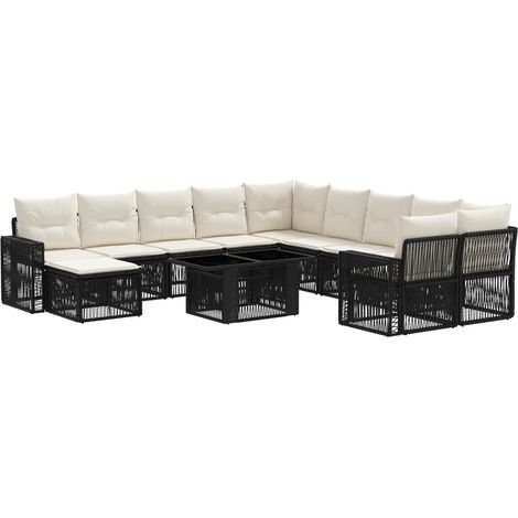 Conjunto de sofás de jardín 12 uds. Negro y Blanco Crema vidaXL (1/5)
