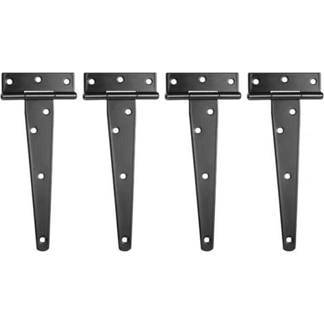 Lot de 4 Charnières en T, Noires Charnière Porte de Grange, Charnières de Portes, Charniere Plate Inox pour Portails, Abris de Jardin, Placard - 8 Pouces