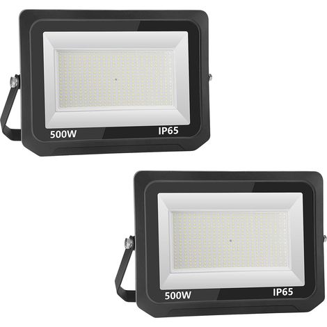 2pcs Projecteur LED extérieur 500W 50000 lm super lumineux 6000 K blanc froid Projecteur extérieur étanche IP65 pour terrain de sport, garage, jardin, arrière-cour (1/5)