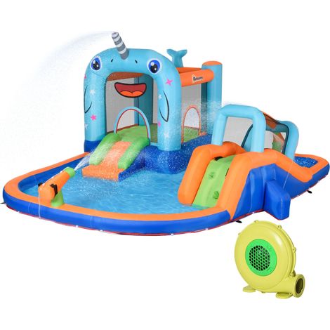 Château gonflable avec toboggan, piscines trampoline, gonfleur inclus 420 x 370 x 230 cm multicolore