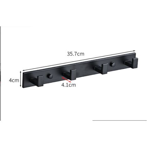 Patères, barre avec 4/5/6 patères en acier inoxydable, patères, portemanteau mural, patères multi-usages pour salles de bains, cuisines, couloirs et chambres à l'intérieur/extérieur, noir (4 patères)
