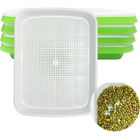 Germination Trays Set of 4 - Hydroponics - Durable - for Garden, Home, Office - Green (1/5)