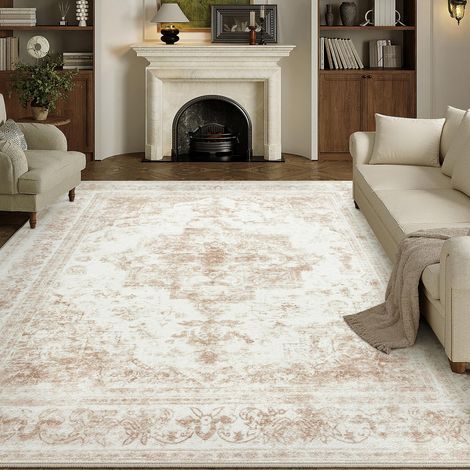 Creme Vintage Tapis Salon 240x300cm Lavable en Machine Rug AntidéRapant Carpet,Chambre Adulte Grand Rugs,Descente de Lit,Interieur Doux Poil Ras,Salle a Manger Carpets,Bureau (1/5)