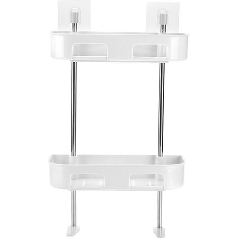 Étagère De Salle De Bain - Support Mural Double Niveau - Rangement Vertical Pour Toilettes - Accessoires De Douche Organisés - Blanc (1/5)