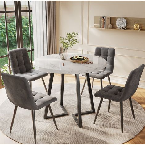 Conjunto de comedor 5 piezas de MDF y metal multicolor, redondo 4 plazas con patas regulables (1/5)