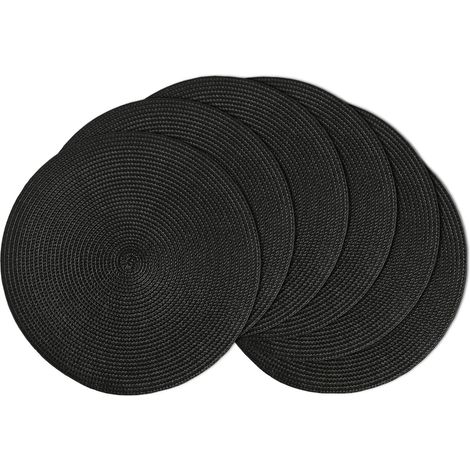 Lot de 6 Sets de table ronds noirs,36,5 cm,Polypropylène,Résistant chaleur,Antidérapant,Cuisine,Restaurant (1/5)