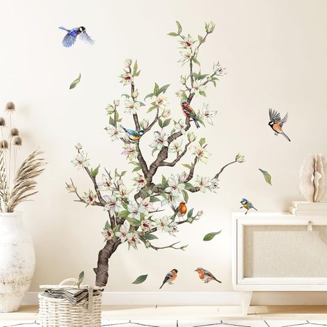 CCYKXA  2-Piece Birds on Branch Wall Stickers, Floral Green Branches Wall Decals, Self-Adhesive Removable Wall Stickers for Living Room, Bedroom, Office, Sofa, TV Background Wall (1/5)