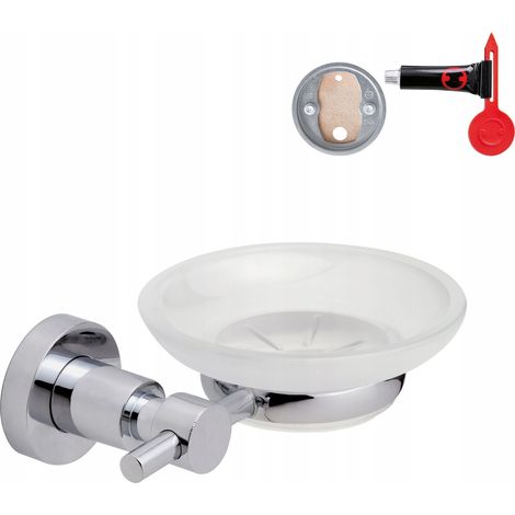 Jabonera de cristal TESA LOXX, para colgar en la pared, autoadhesiva, cromada. (1/5)