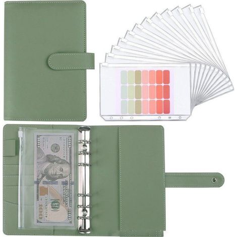 Classeur A5 - 6 Anneaux - Cuir PU - Fermeture Magnétique - Vert - 1 Pièce (1/5)