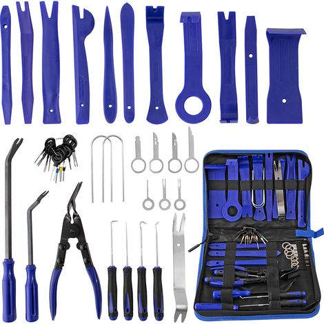 Set aus 40 blauen Kunststoffwerkzeugen für die Reparatur von Auto-Audioanlagen, inklusive Hebel und Schraubendreher zum Entfernen der Türinnenverkleidungen.