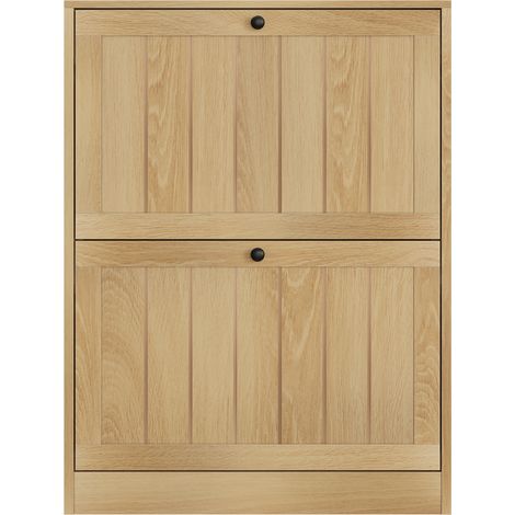 Zapatero blanco roble de 60 cm, mueble independiente con 2 puertas abatibles (1/5)