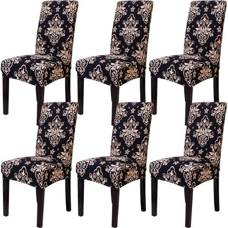 Housse de chaise noire six pièces, lavable en machine, style élégant et classique (1/4)