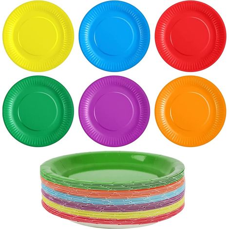 90 Pièces Assiettes en Papier Colorées, 7 Pouces Assiettes en Papier Jetables Assiettes À Dessert Assiettes À Dîner pour Fête D'Anniversaire Mariage Pique-Nique Bricolage Peinture (6 Couleurs)