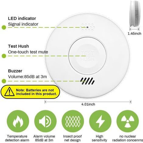 Détecteurs de fumée et d'incendie, piles et batteries pour la maison, batterie autonome avec une durée de vie de 10 ans. (1/3)