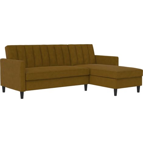 Celine-Canapé-lit 3 places avec chaise longue en lin look Curry