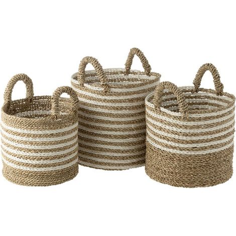 Lot de 3 Paniers de Rangement "Rayés" 45cm Naturel & Blanc (1/3)