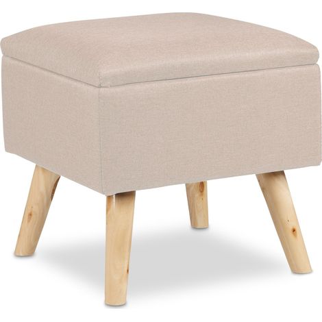 Pouf contenitore basso decorativo soggiorno camera da letto 40 x 40 x 40 cm in lino artificiale beige 130008761