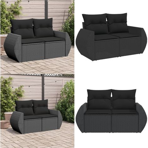 Canapé de jardin avec coussins 2 places noir résine tressée - Canapé De Jardin - Salon De Jardin - Meuble De Jardin - Résine Tressée - Rotin Synthétique - Home & Living (1/5)