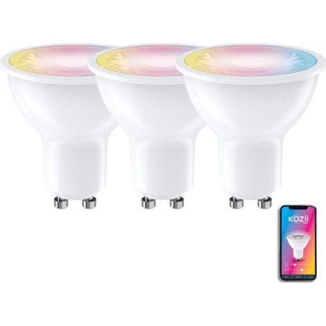 Ampoule LED GU10 connectée – Pack de 3 spots RGB – 4,7W, 345 lumens, 36° – Compatible Bluetooth – KPACK3G50SRVBCCT – Kozii (1/5)