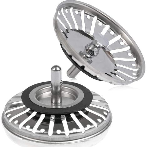 2pcs Filtre à évier/bouchon de bonde pour évier bouchon d'évier trou Passoire de cuisine/salle de bain diamètre de 84 mm avec embout à boule, en acier inoxydable