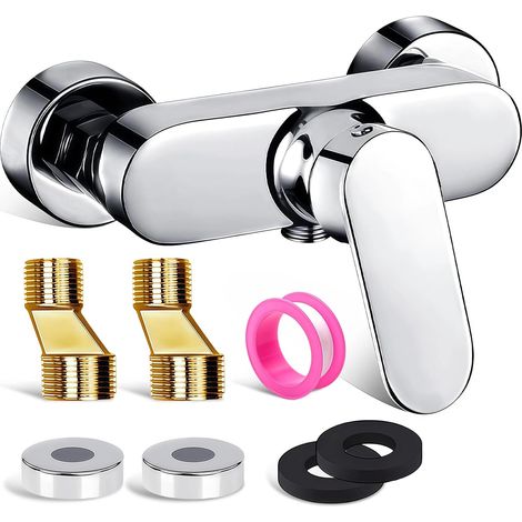 Mitigeur Douche, Monocommande Robinet Douche, Alliage Mitigeur Salle de Bain, Robinet Mural Couleur argent Avec bec G1/2, Mitigeur Mural Avec Noyau de Valve en Céramique (1/5)
