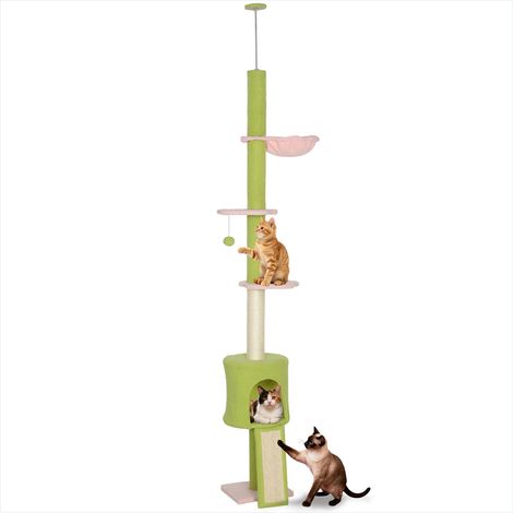 Arbre à chat 5 plateaux 220-240 cm sol plafond griffoir hamac (1/5)