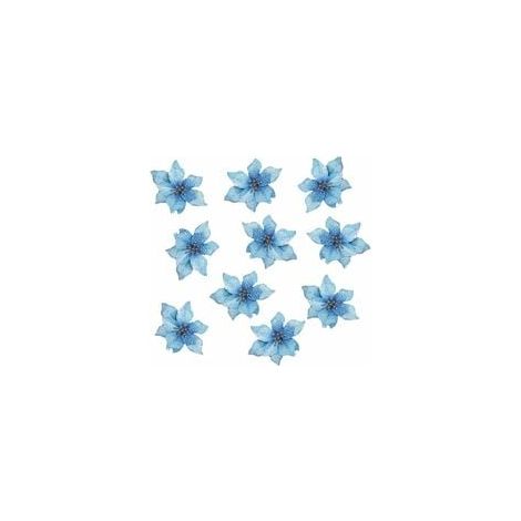 Flores artificiales de Navidad, flores de boda, flores de Navidad, adornos brillantes para árbol de Navidad (10 piezas) (azul) (1/2)