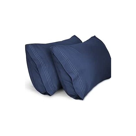 Lot de 2 taies d'oreiller, taies d'oreiller douces de haute qualité, lavables en machine, infroissables, respirantes (bleu marine, 50 cm x 66 cm) (1/5)