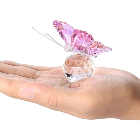 Pendentif Papillon Rose en Cristal K9 et Miroir Sphérique, Décor Solaire pour Maison, Bureau, Chambre, Ornement Éclatant (1/5)
