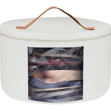 Boîte de Rangement pour Chapeaux avec Couvercle, 43 cm de Diamètre, Modèle Pop-Up Pliable pour Voyage, Blanc (1/4)