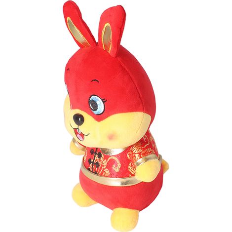 Lapin en peluche rouge doux et amusant pour le Nouvel An, idéal pour décorer la maison, pour enfants et adultes (20 cm). (1/5)