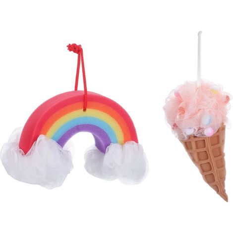 Éponge de bain arc-en-ciel 2 pièces pour enfants, exfoliante pour la douche (1/5)