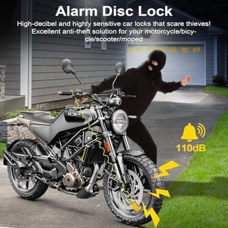 Antivol Moto, Bloc Disque Alarme 110db, Antivol de Frein à Disque avec Câble de Rappel de 1,2m, Antivol de Haute Sécurité pour Moto, Vélo, Scooter, Trottinette Électrique (1/5)