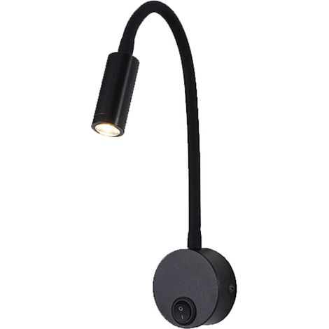3-Watt-Wandleselampe mit schwarzem Silikonschlauch und Schalter, fl