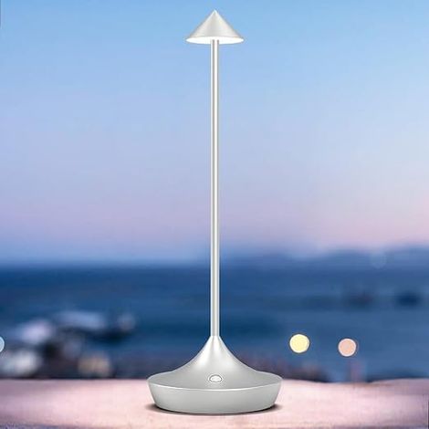 Kabellose, wiederaufladbare LED-Tischleuchte, 6000 mAh, berührungsempfindliche Außenleuchte, Metall, modernes Design, dimmbar, wasserdicht, Nachttischlampe, Innenbereich, Terrasse, Restaurant (silber) (1/5)